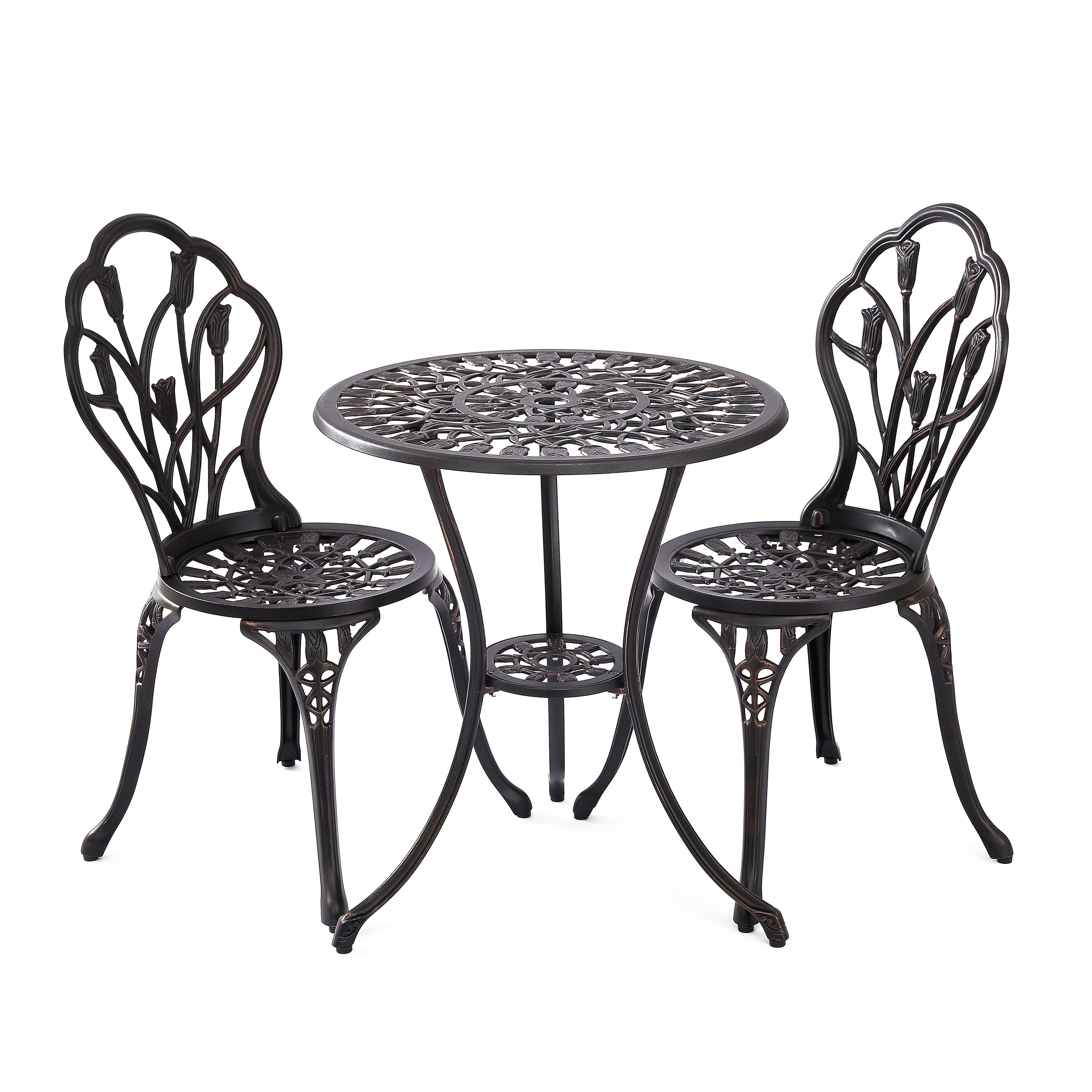 Kinger Home 3-Piece Tulip Small Outdoor Table Patio Bistro Set, Bronze